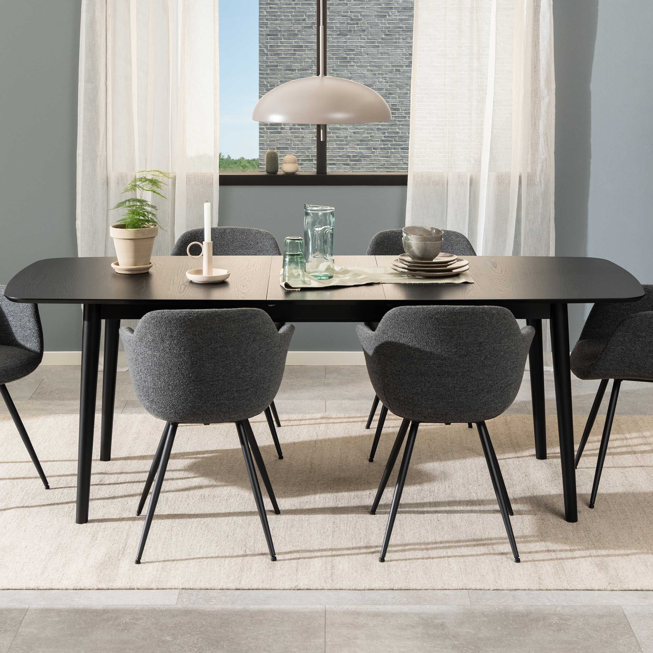 Table de salle à manger rectangulaire Montreux - Placage chêne noir, 180/219x90cm