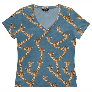 T-Shirt V-Neck SNURK Femme Giraffe Blue