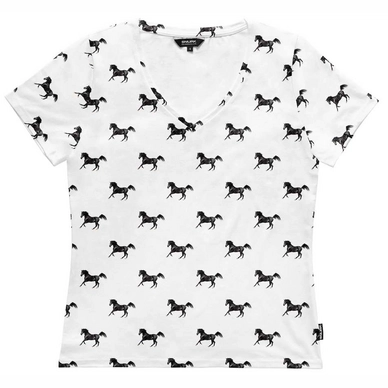 T-Shirt V-Neck SNURK Femme Black Horses White
