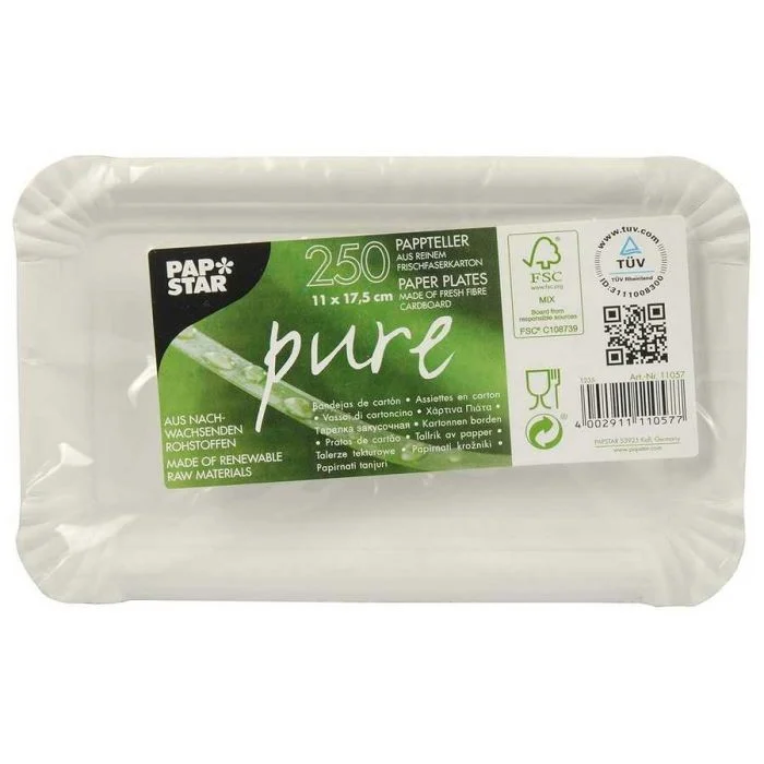 Assiette jetable en carton - 110 x 175 mm PAP STAR Pure Lot de 250