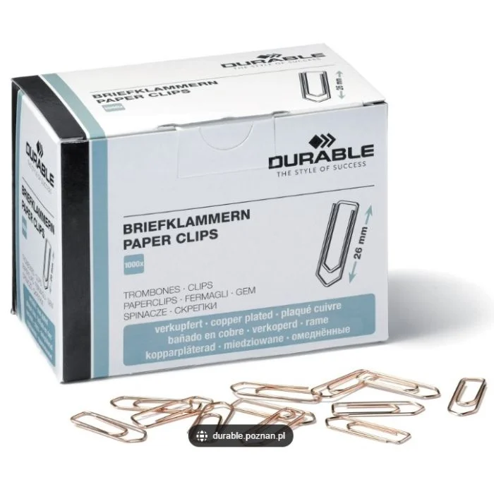 Boite de 1000 trombones en métal - Cuivré - 26 mm DURABLE