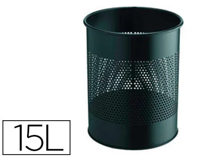 Corbeille à papier durable métal acier revêtement époxy polyester 15l hauteur 315mm diamètre 260mm coloris noir ajouré