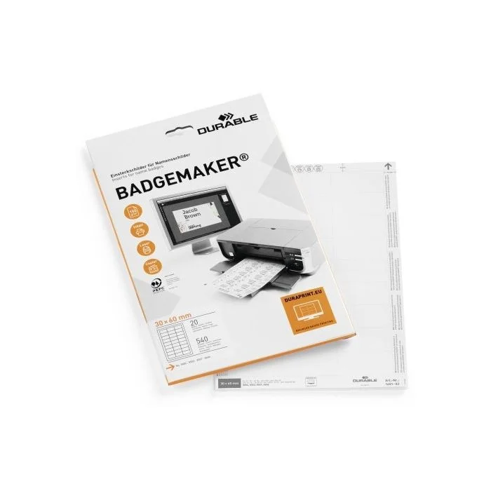 Bristols PC pour Badges - 60 x 30 mm DURABLE Lot de 540