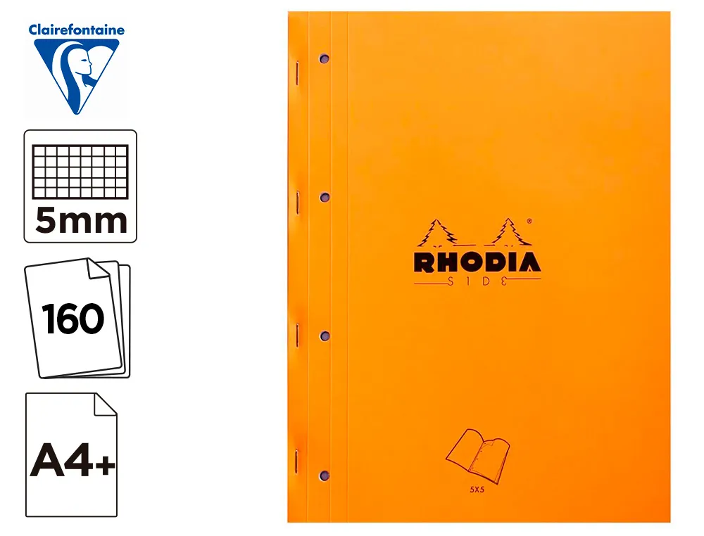 Bloc agrafe rhodia A4+ 21x31,8cm 160 pages 5x5mm microperforees detachables 4 trous lot 3 unites