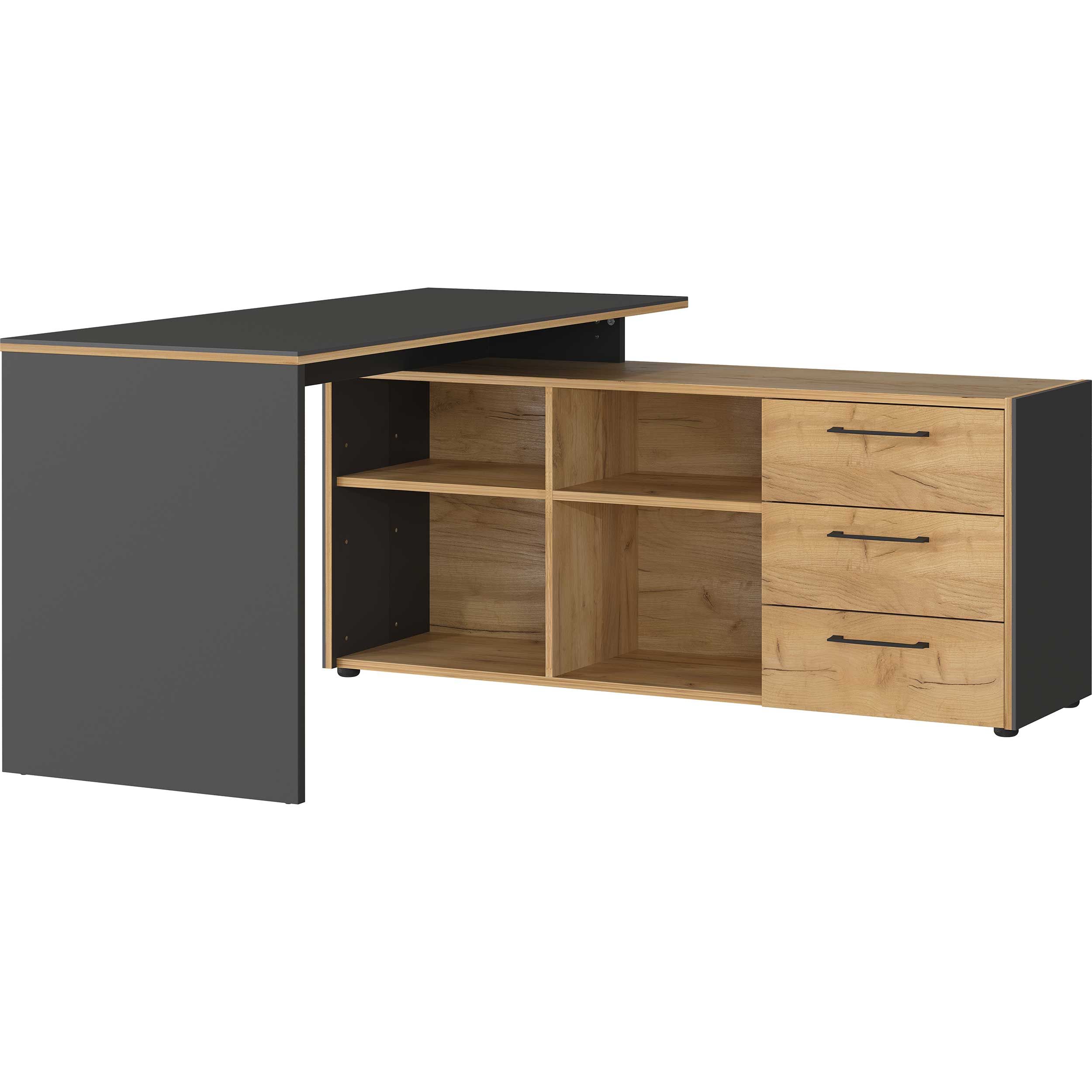 Bureau d'angle Robert avec armoire - anthracite/chêne
