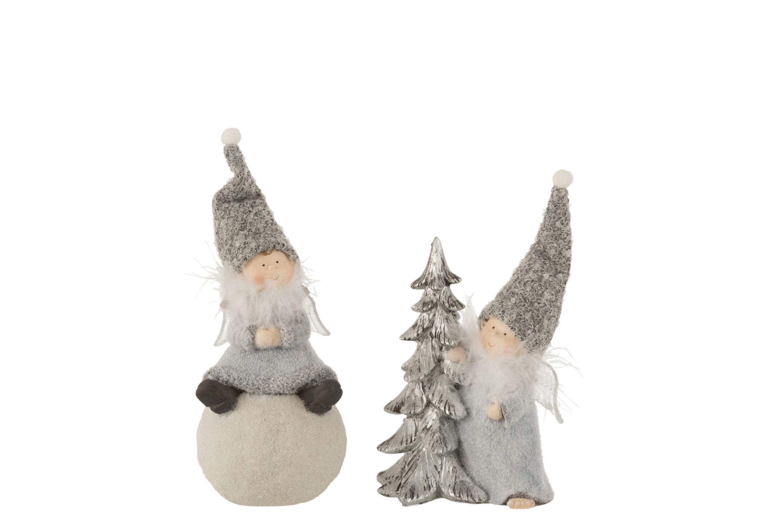 Ange boule + arbre resine gris small assortiment de 2