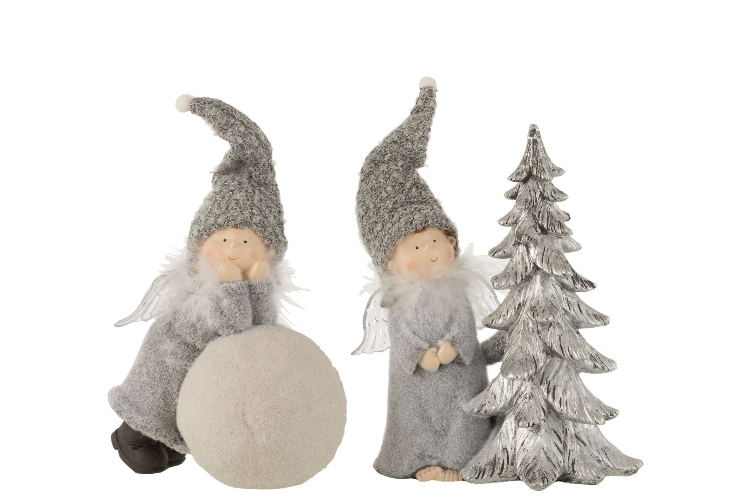 Ange boule + arbre resine gris large assortiment de 2