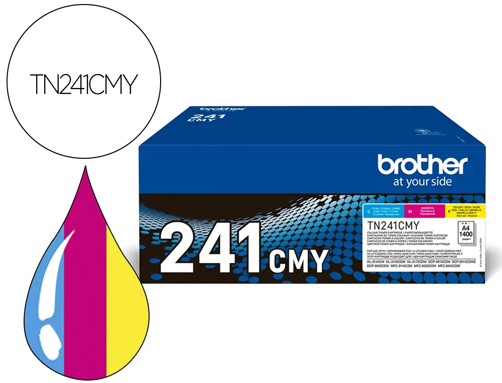Pack toner brother laser tn241cmy 1400 pages pour dcp9015-dcp9020 hl3140 hl3150 hl3170 mfc9140 mfc 9330 mfc