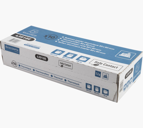 Bobine thermique exacompta exablue 80x80mm long. 76m 52g/m2 impression verso tres longue conservation paquet 10 unites
