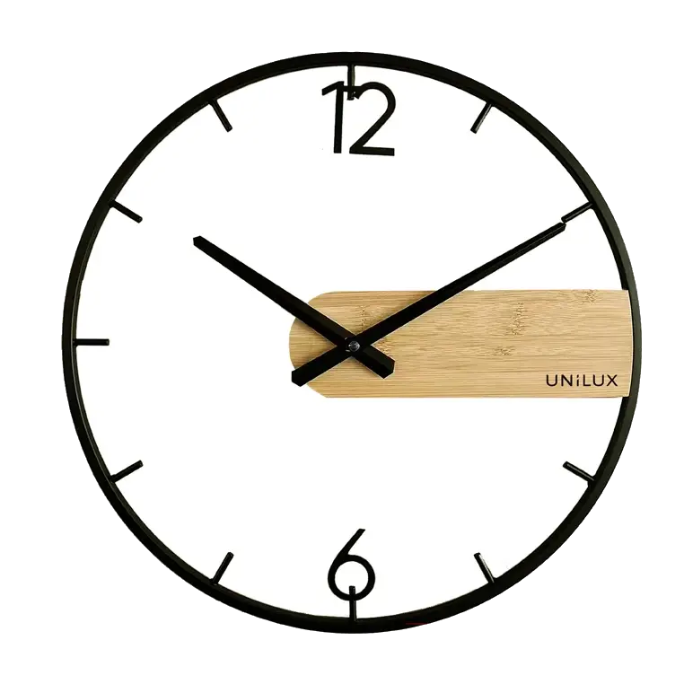 Horloge murale à quartz CIRCLE pendule unilux 42cm coloris noir/bambou.