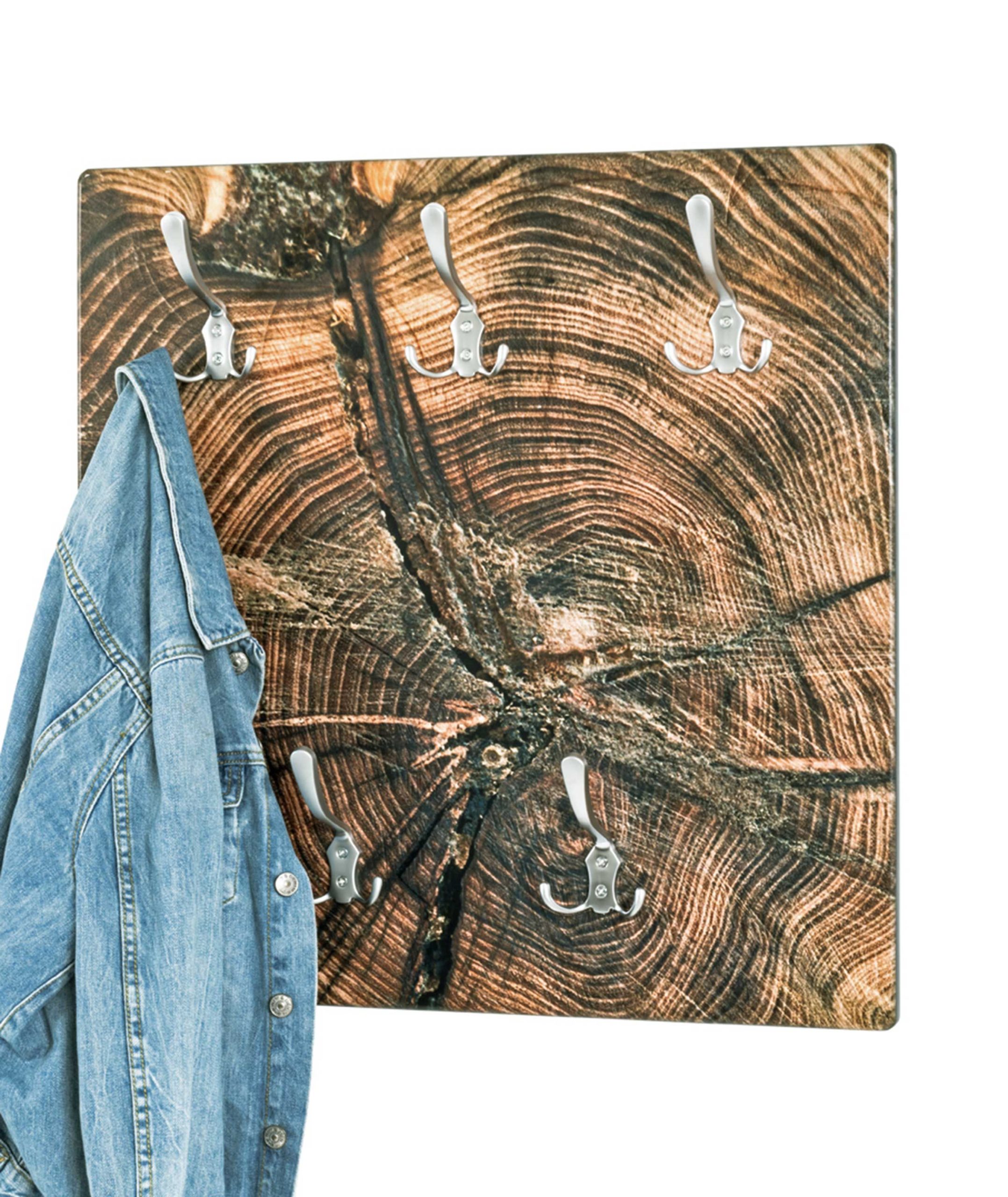 Etagère murale avec 5 crochets | 60 x 9 x 60 cm | Design en forme de tronc d'arbre