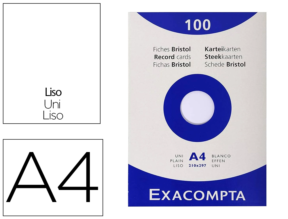 Etui 100 fiches exacompta bristol uni non perforee blanc 210x297 mm