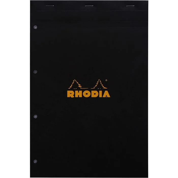 Bloc Notes Quadrillé A4+ Perforé - 210 x 318 mm RHODIA 20 Couverture Noire