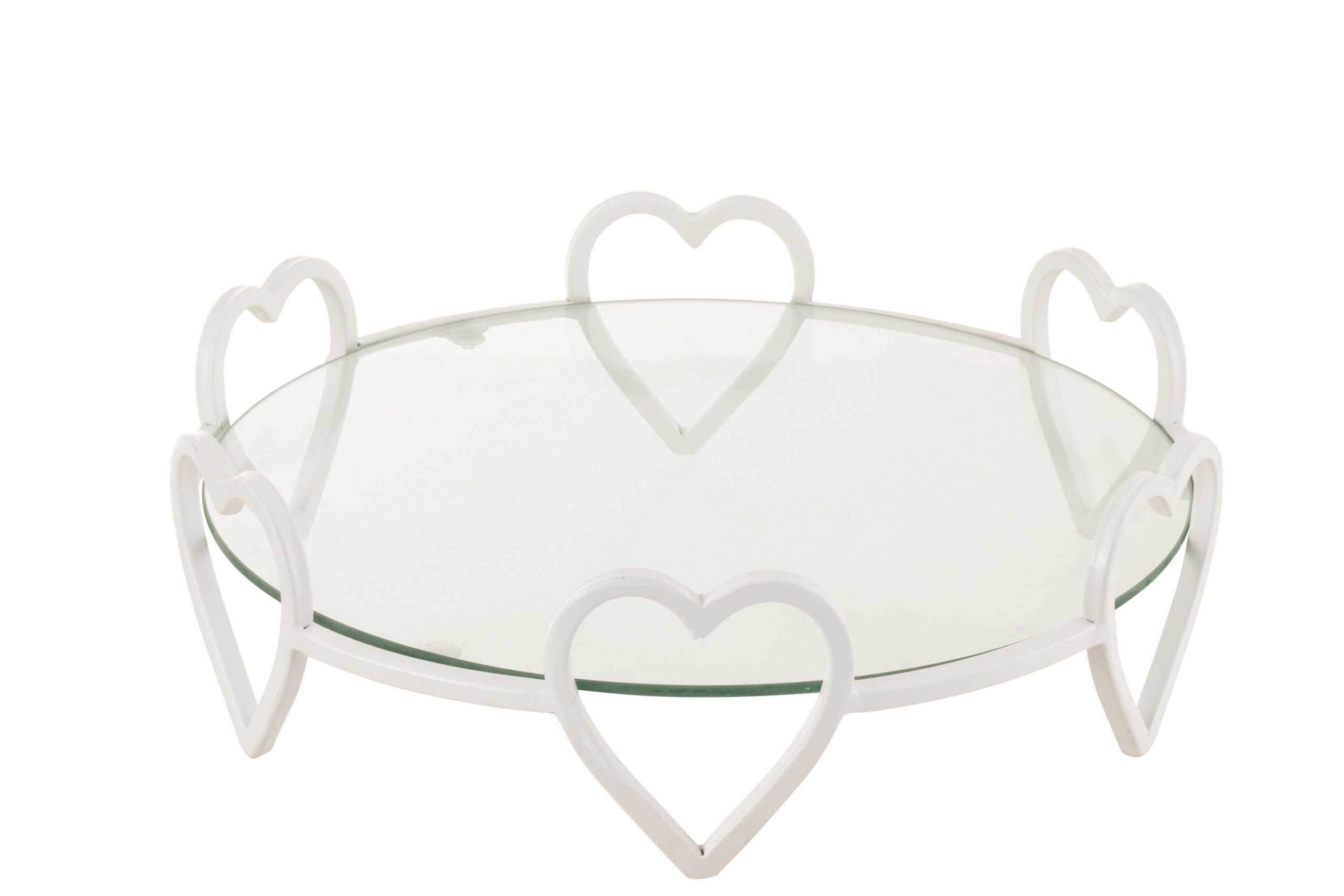 Soucoupe ronde coeur metal/verre blanc
