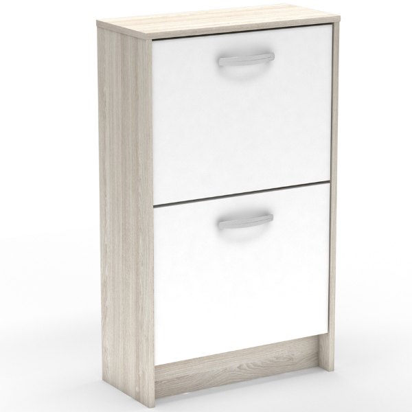 Armoire à chaussures Noni-2 portes battantes-chêne Shannon/blanc mat