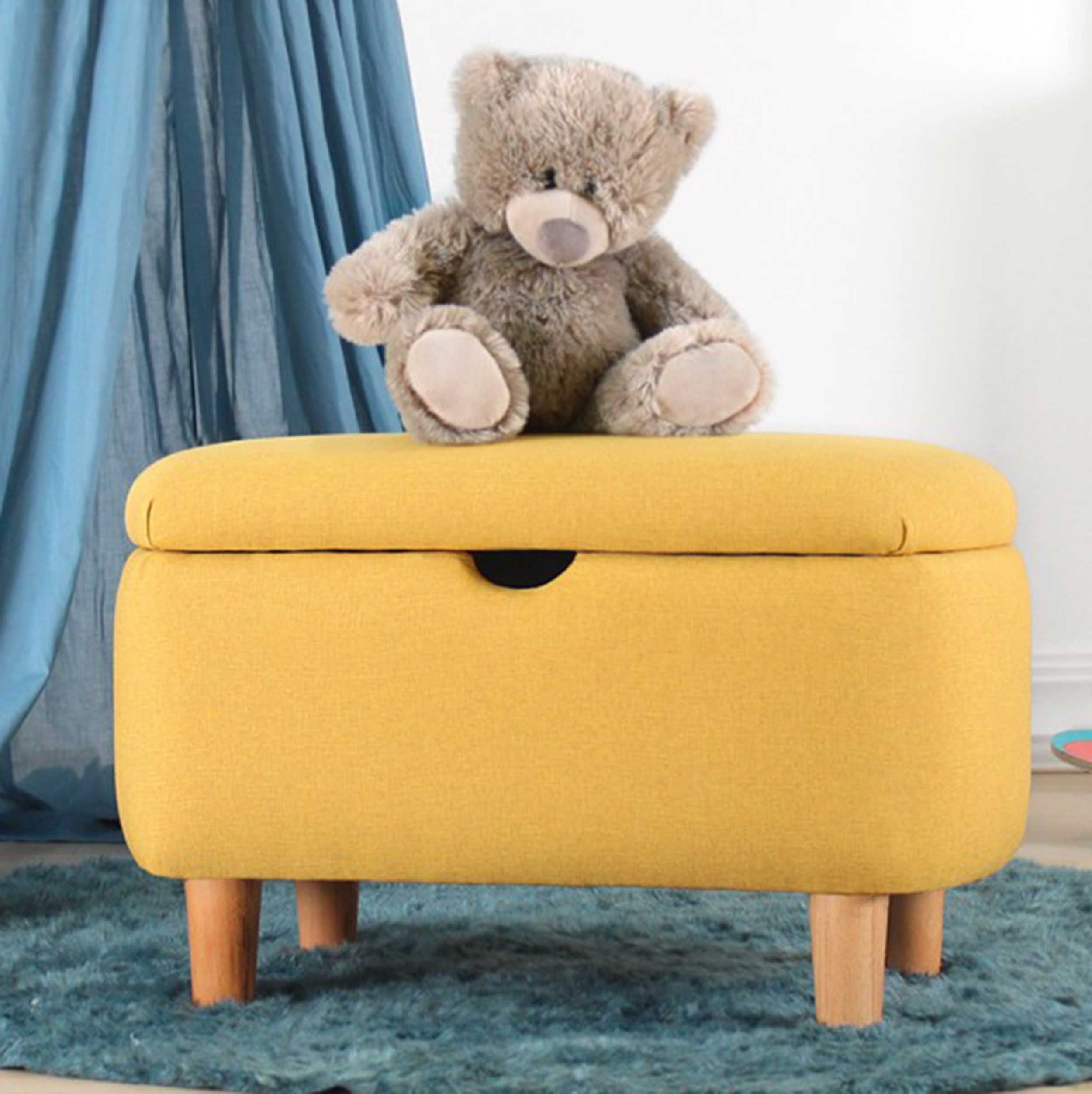 Pouf Fluffe : 50% Coton/50% Velours | Pieds en bois | Jaune