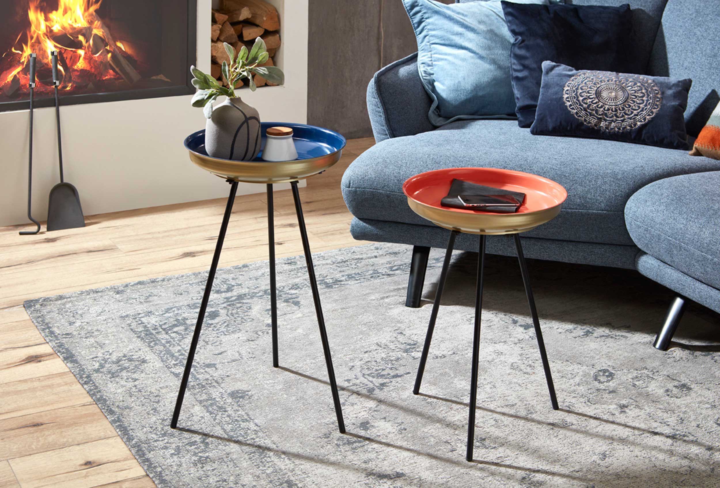 Ensemble de tables d'appoint | Grande et petite table d'appoint | Bleu et rouge