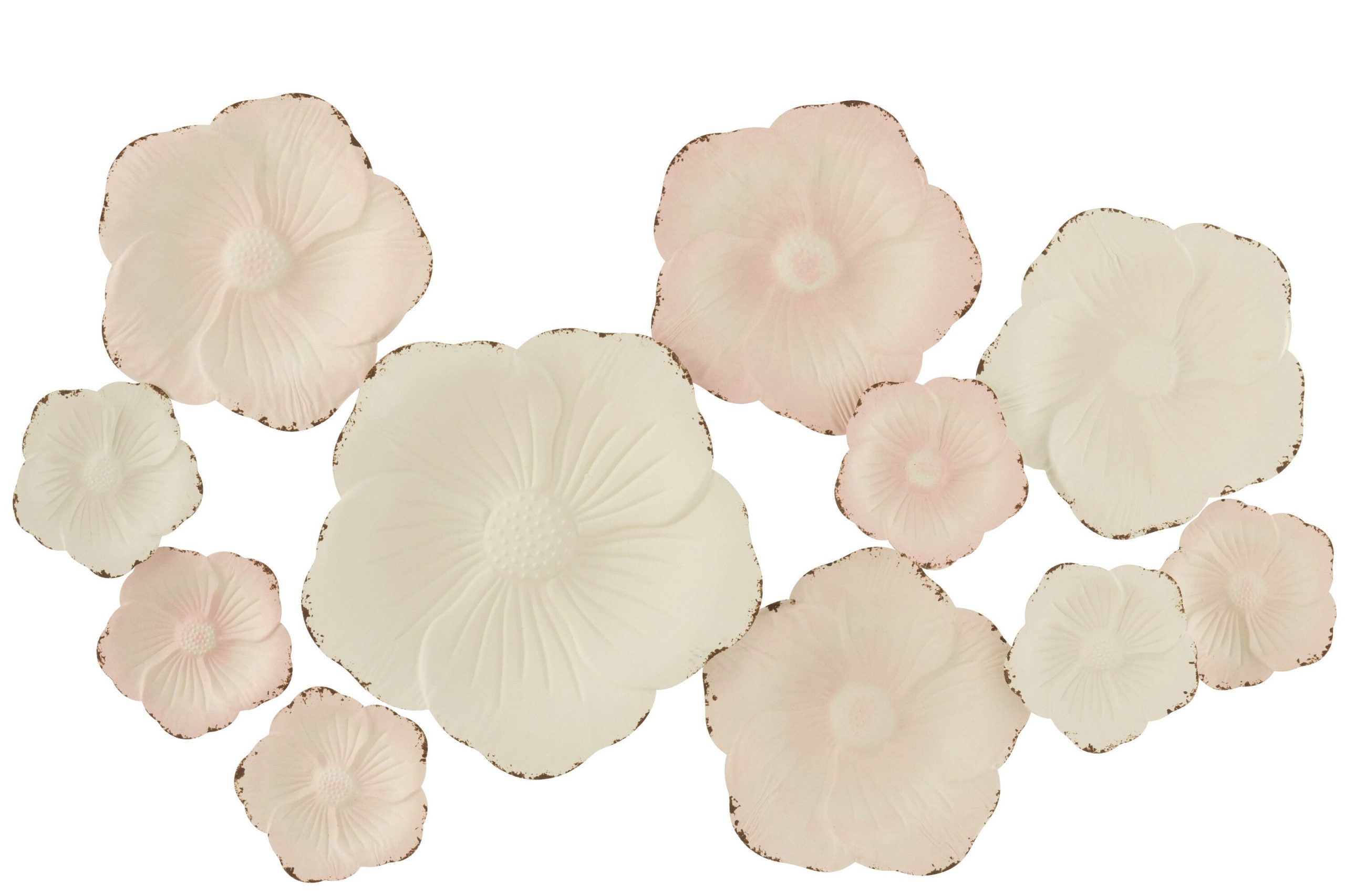 Deco murale fleurs en metal blanc/rose