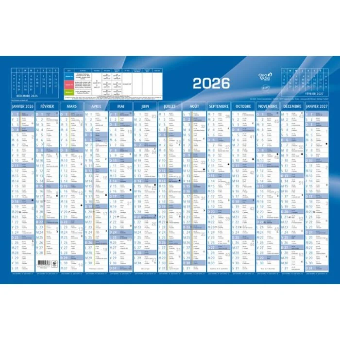 Grand Calendrier 2026 - 1 face - 650 x 430 mm QUO VADIS
