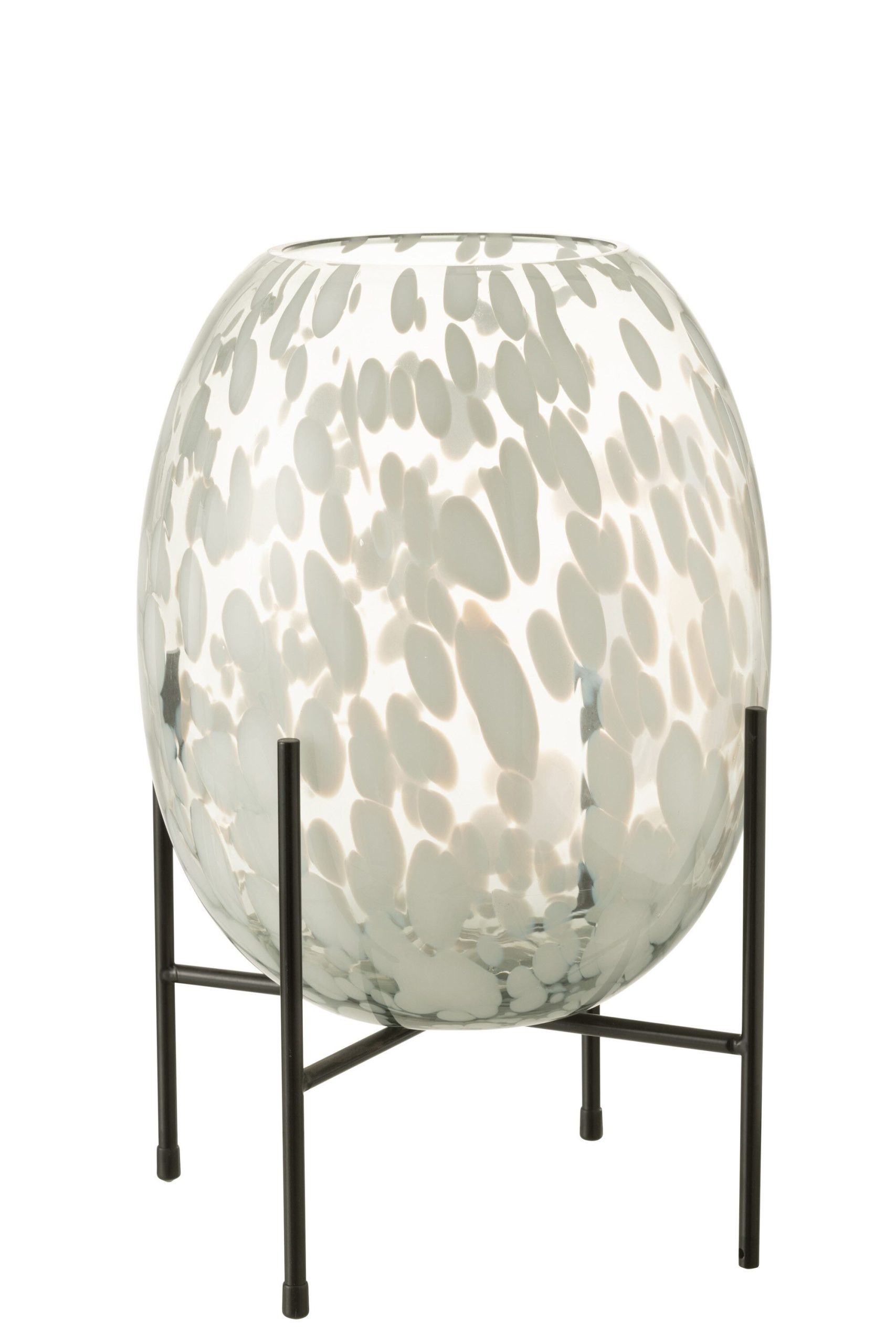 Vase sur pied tache verre gris/blanc large