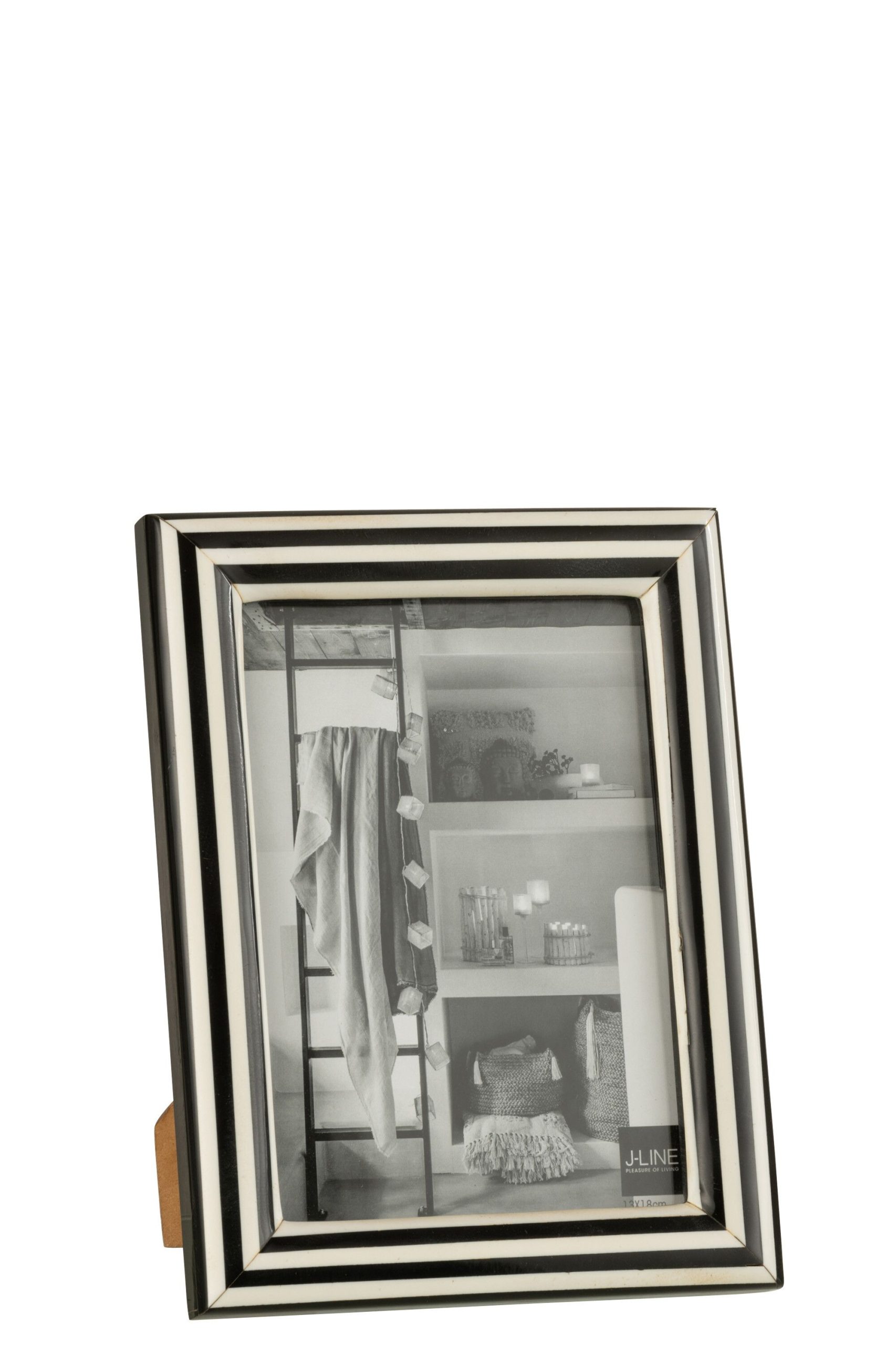 Cadre photo rectangle lignes resine noir/blanc large