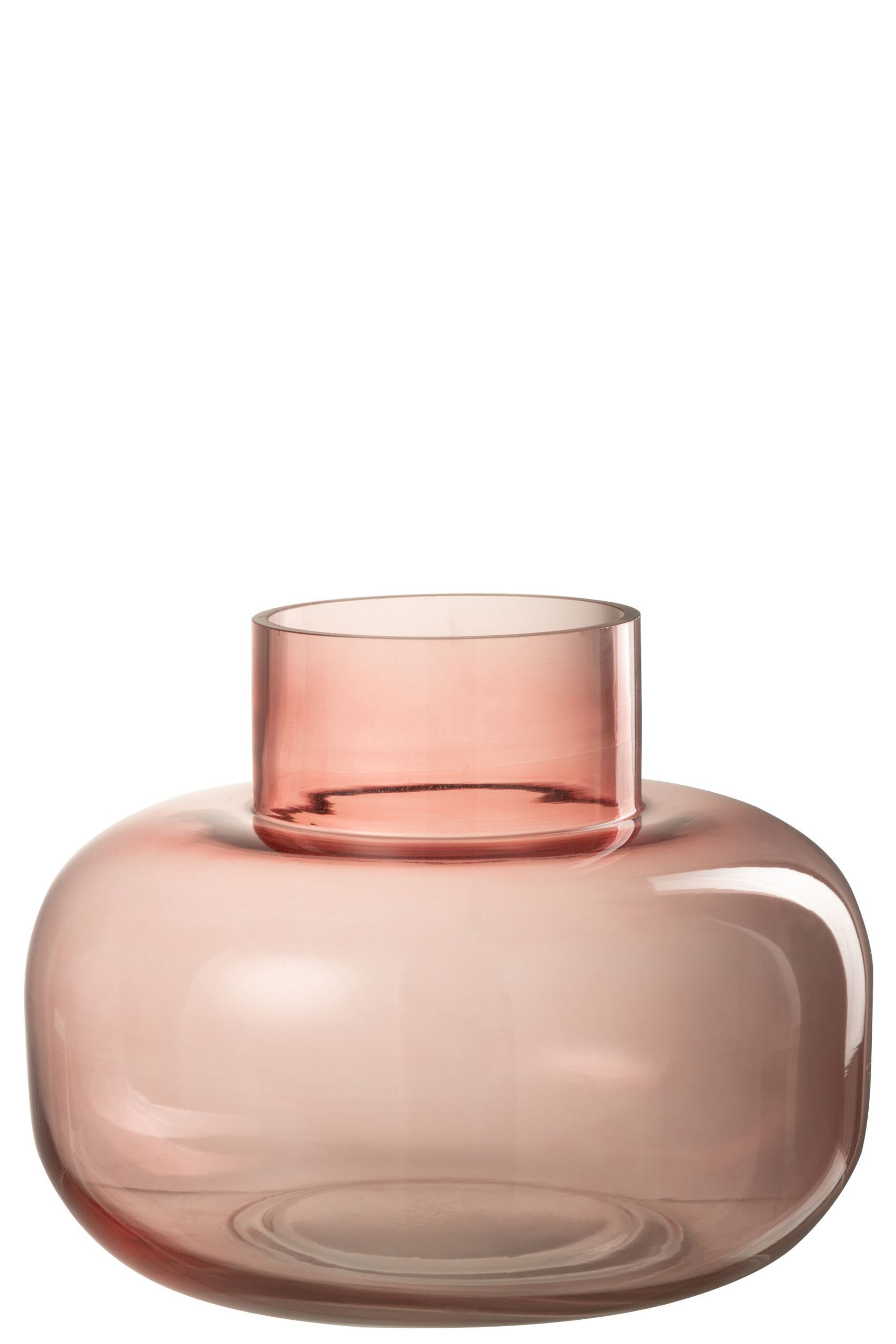 Vase plat rond verre rose