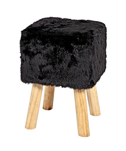 Tabouret avec pieds en bois massif | 30 x 30 x 45 cm | Noir | Fur-look