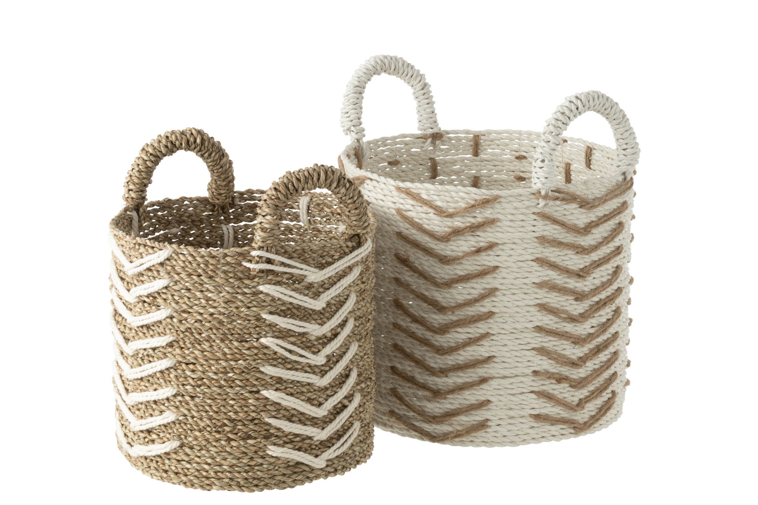 Set 2 panier chevron raffia blanc/naturel