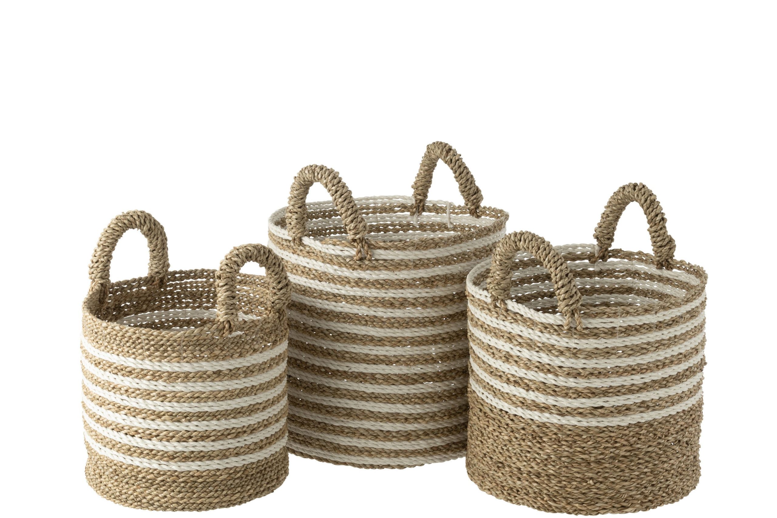 Set 3 panier raye raffia blanc/naturel