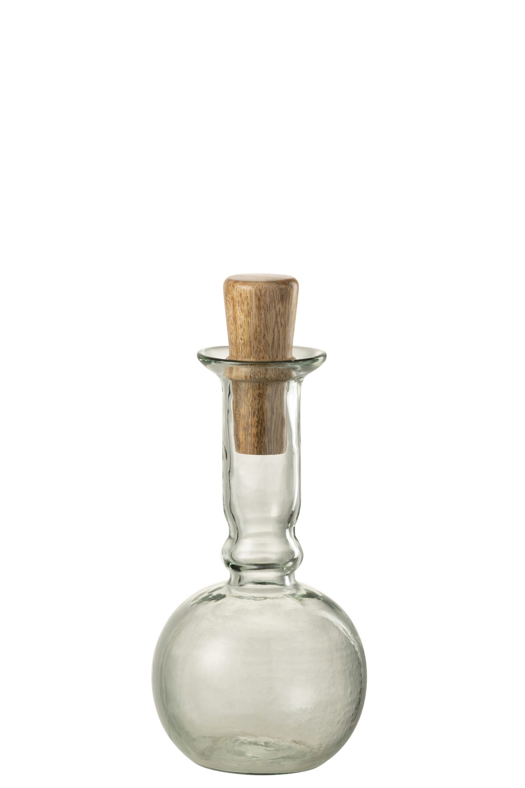 Bouteille rond long bouchon verre/bois transparent
