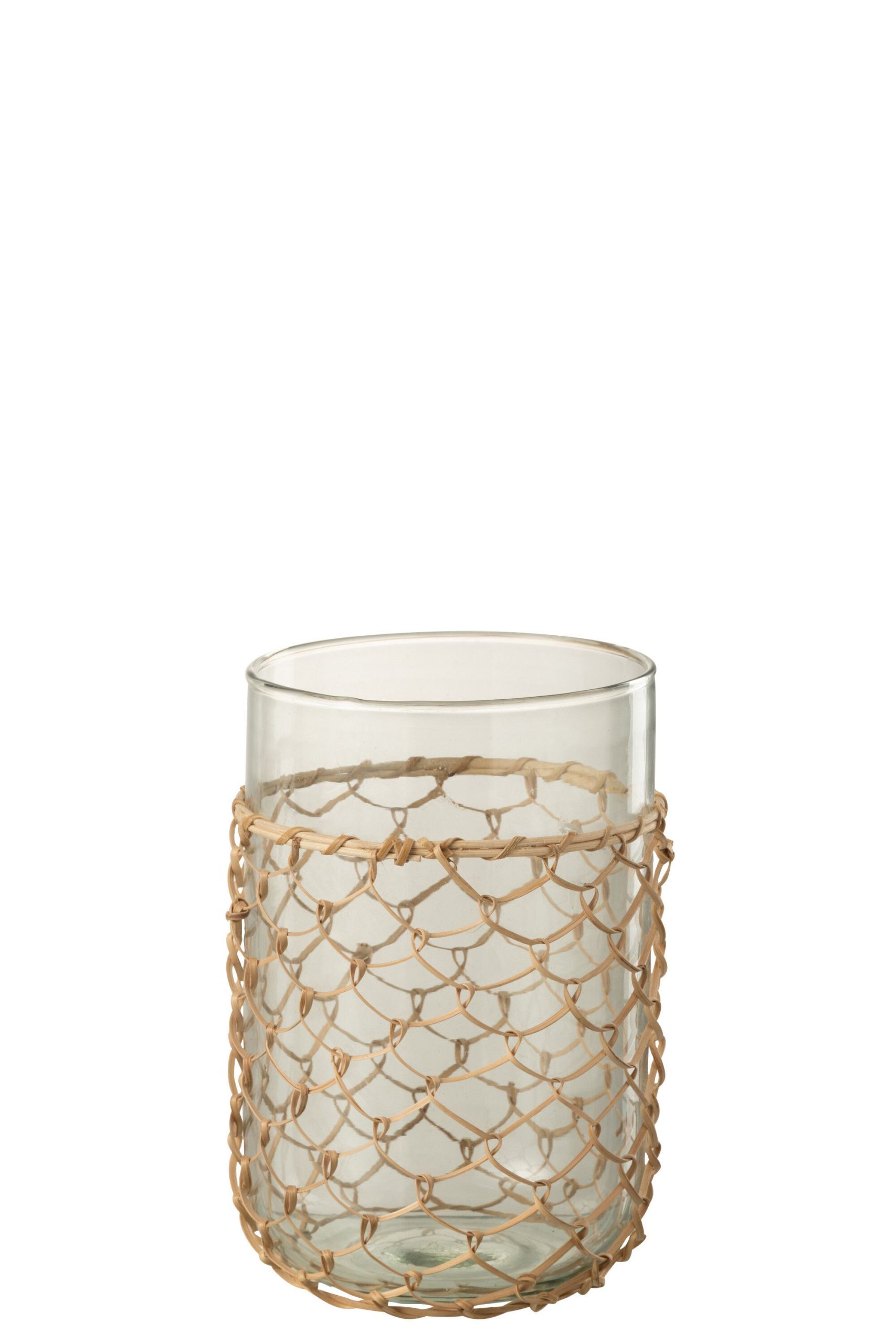 Vase tricot verre/rotin transparent small