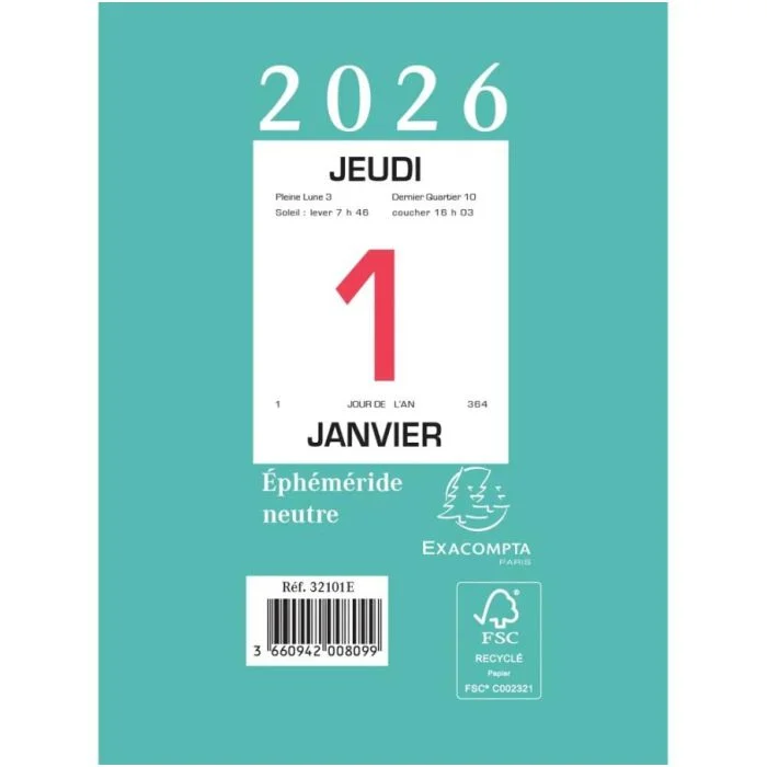Bloc éphéméride 2026 - 134 x 98 mm EXACOMPTA
