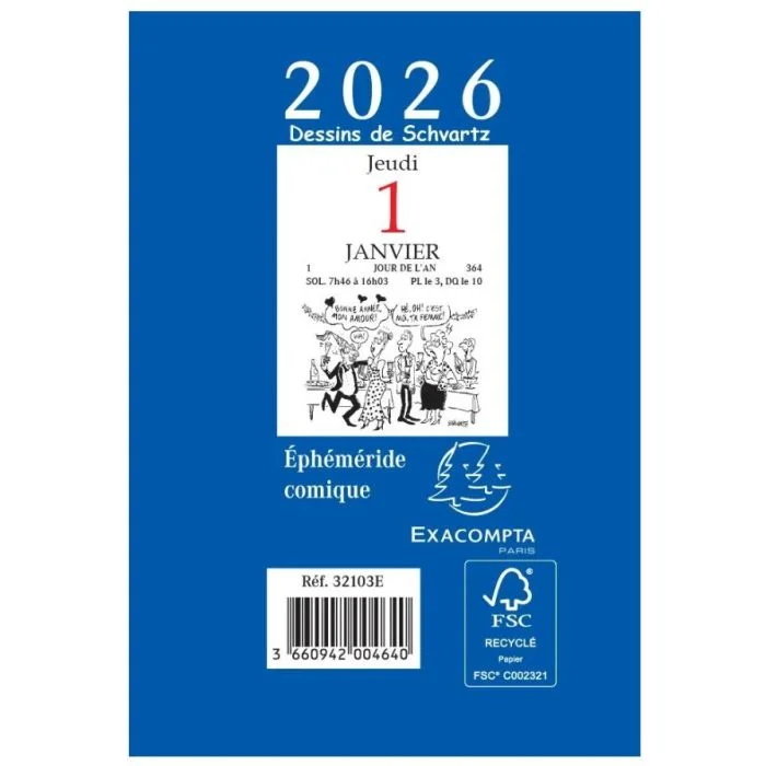 Ephéméride 2026 - Bloc 97 x 65 mm - Comique EXACOMPTA
