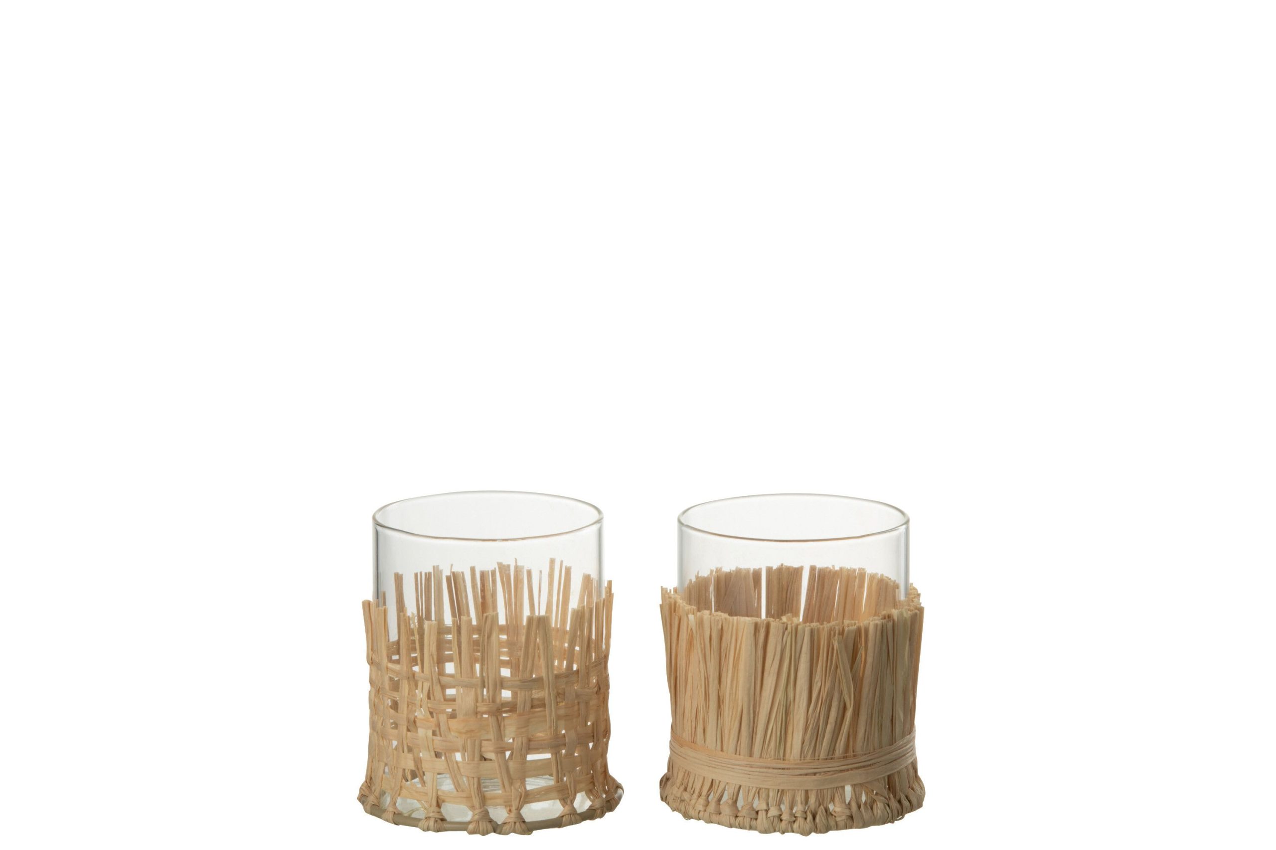 Vase tisse verre/raffia transparent small assortiment de 2