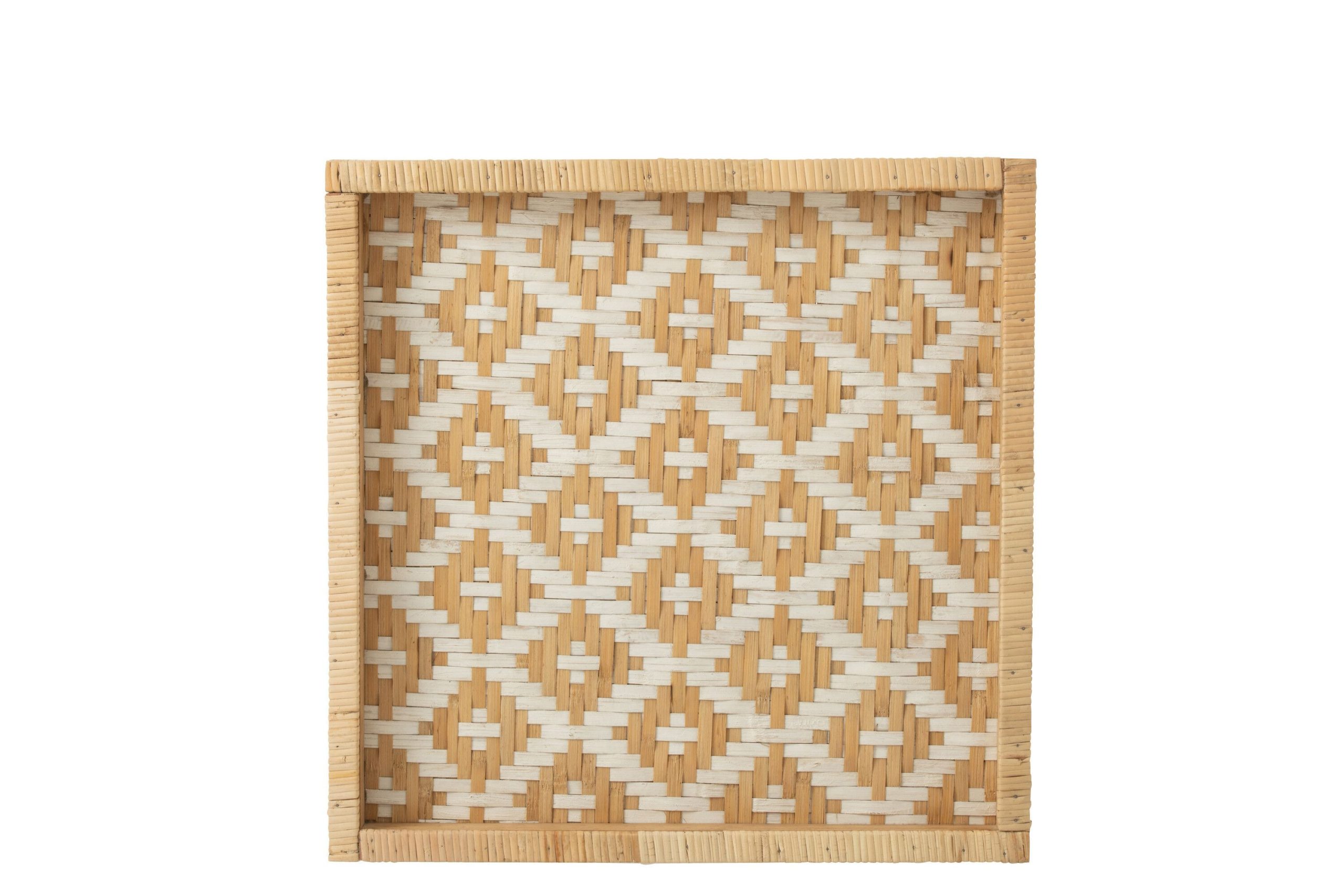 Plateau carre motifs rotin naturel/blanc