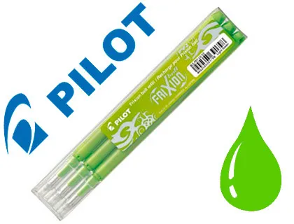 Recharge roller pilot frixion clicker écriture moyenne 0.5mm encre effaçable coloris vert pomme set de 3 unités