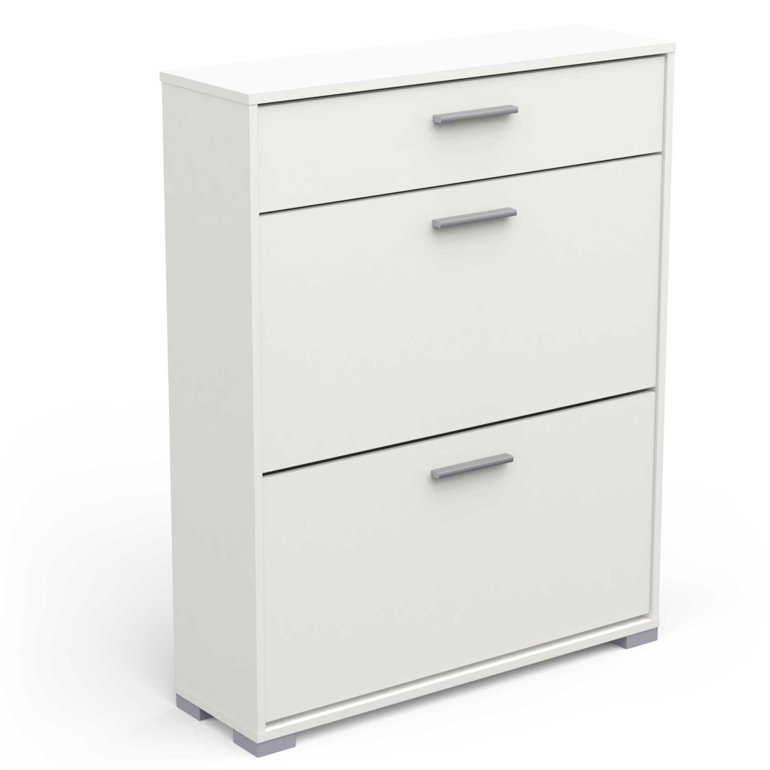 Armoire à chaussures Maura 2 portes battantes et 1 tiroir-blanc mat