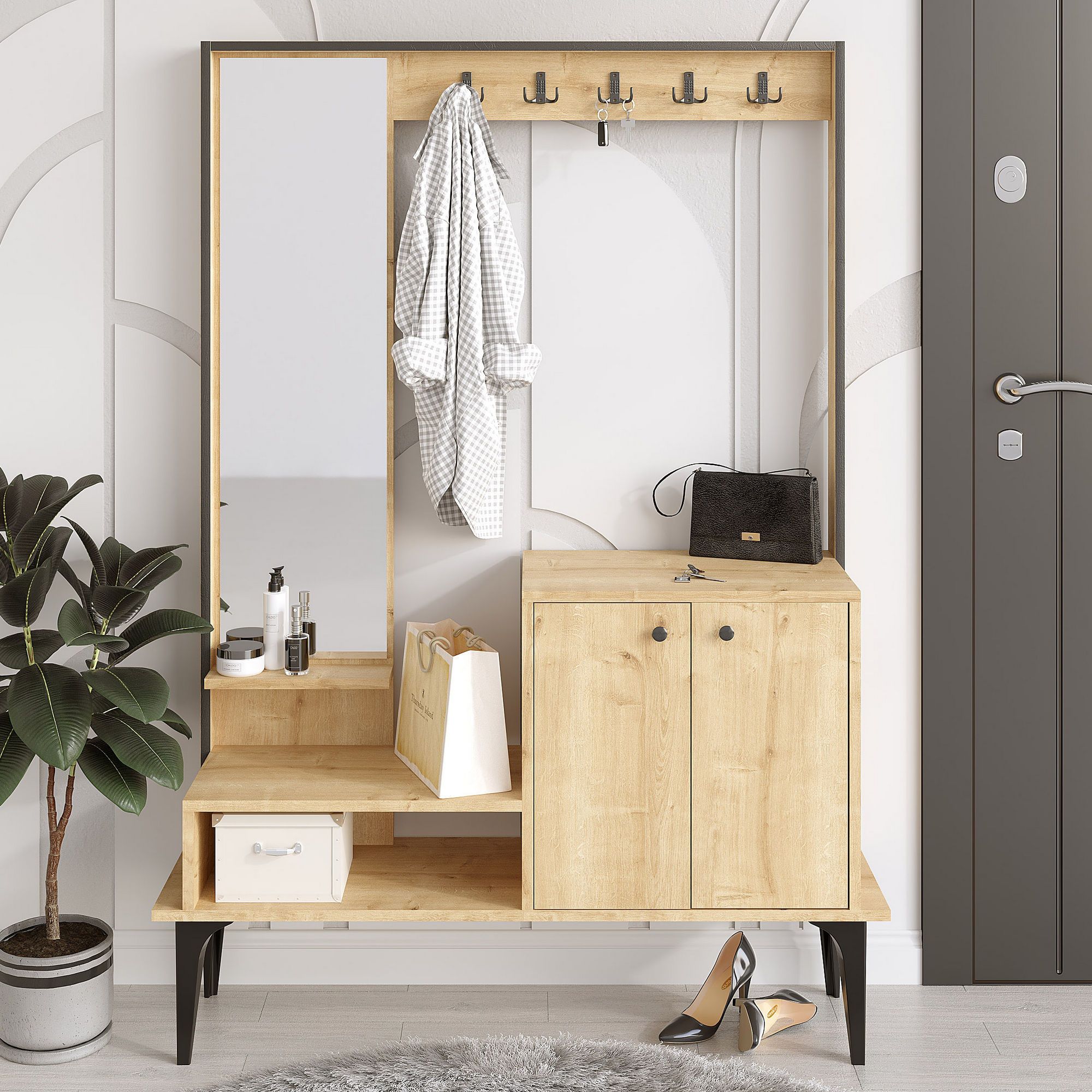 Andy Meuble d'entrée | 100 % MÉLAMINE | Chêne
