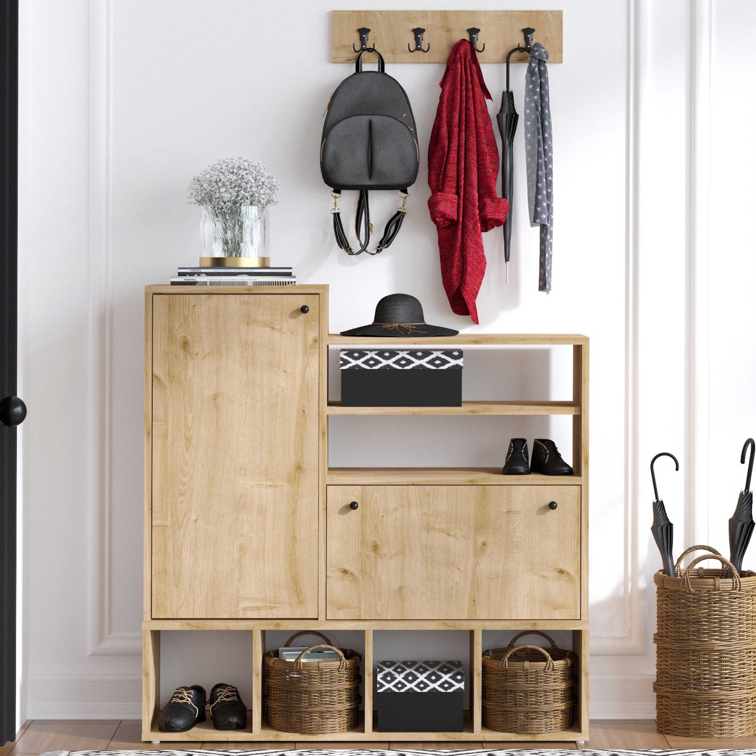 Wess Meuble à chaussures | 100 % MÉLAMINE | Chêne