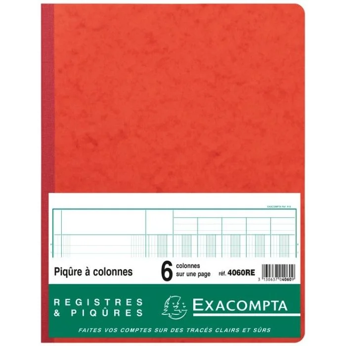 Registre 6 colonnes - 320 x 250 mm - Rouge EXACOMPTA