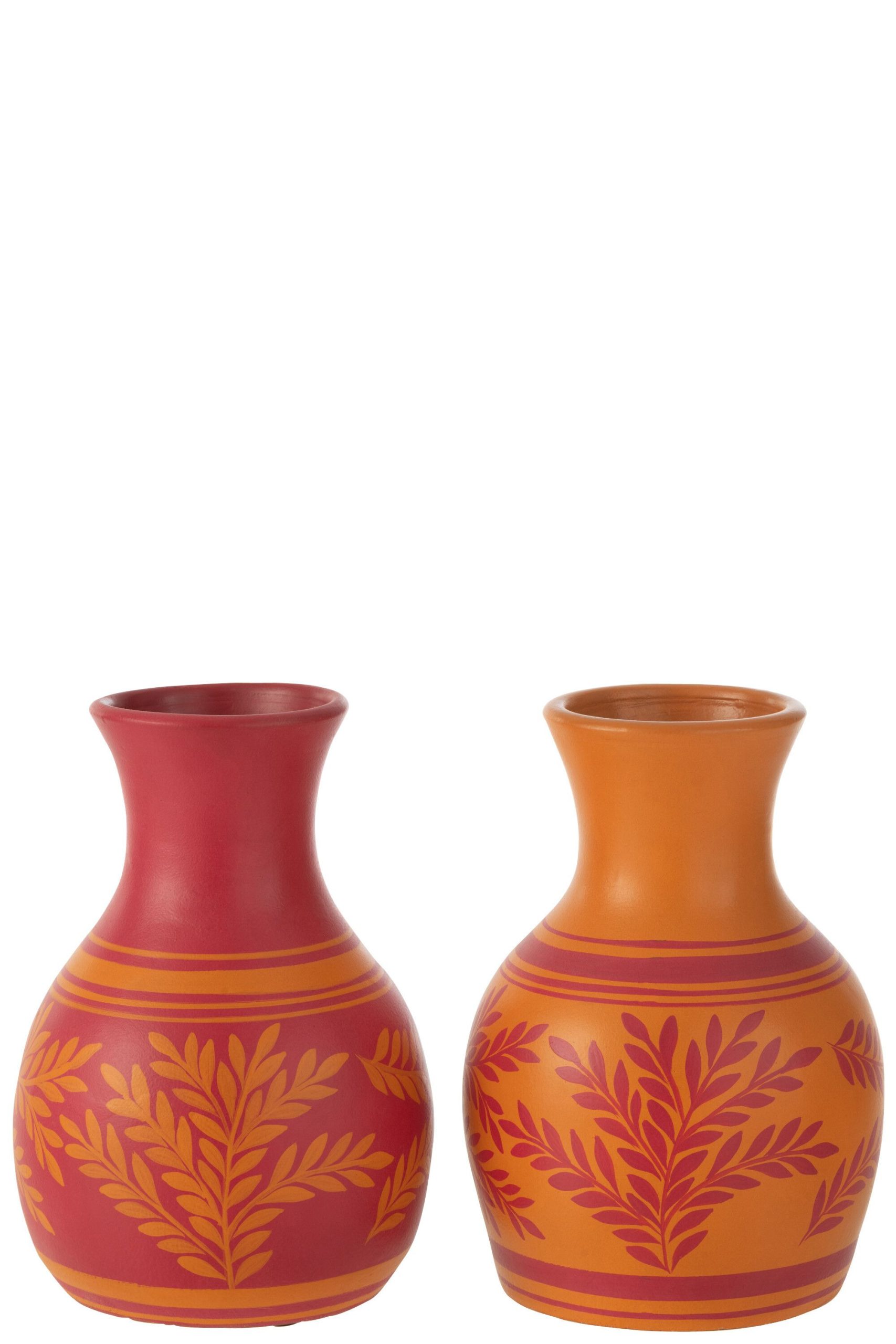 Vase rameaux+ lignes terre cuite orange/rose assortiment de 2