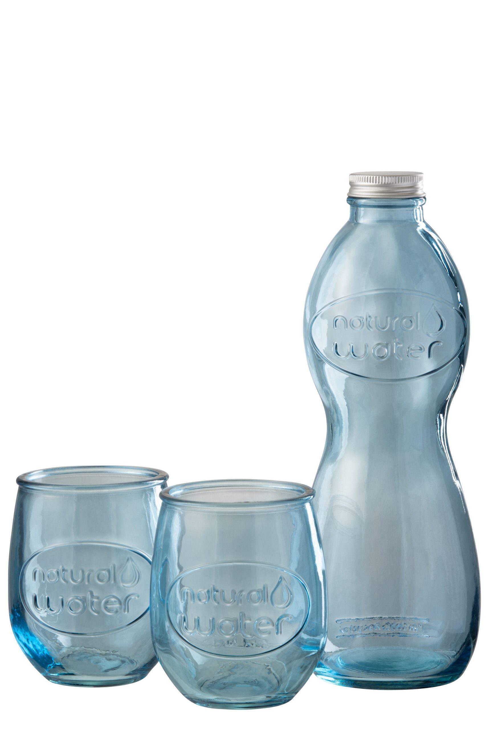 Boite bouteille + 2 verres natural water verre bleu clair