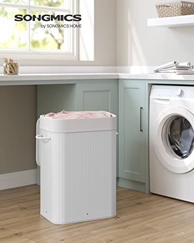 Panier à linge en bambou 72L pliable blanc - avec couvercle et sac amovible