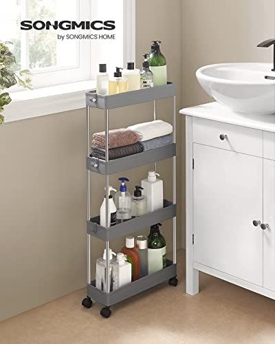 Chariot de rangement coulissant à 4 étages | Chariot roulant à faible encombrement | Gris