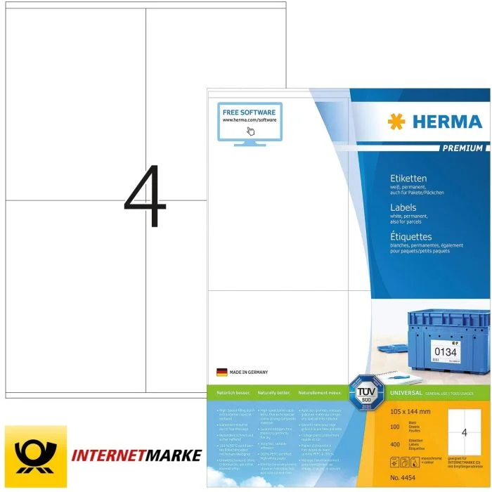 Étiquettes adhésives - 105 x 144 mm - Blanc HERMA Premium Lot de 400