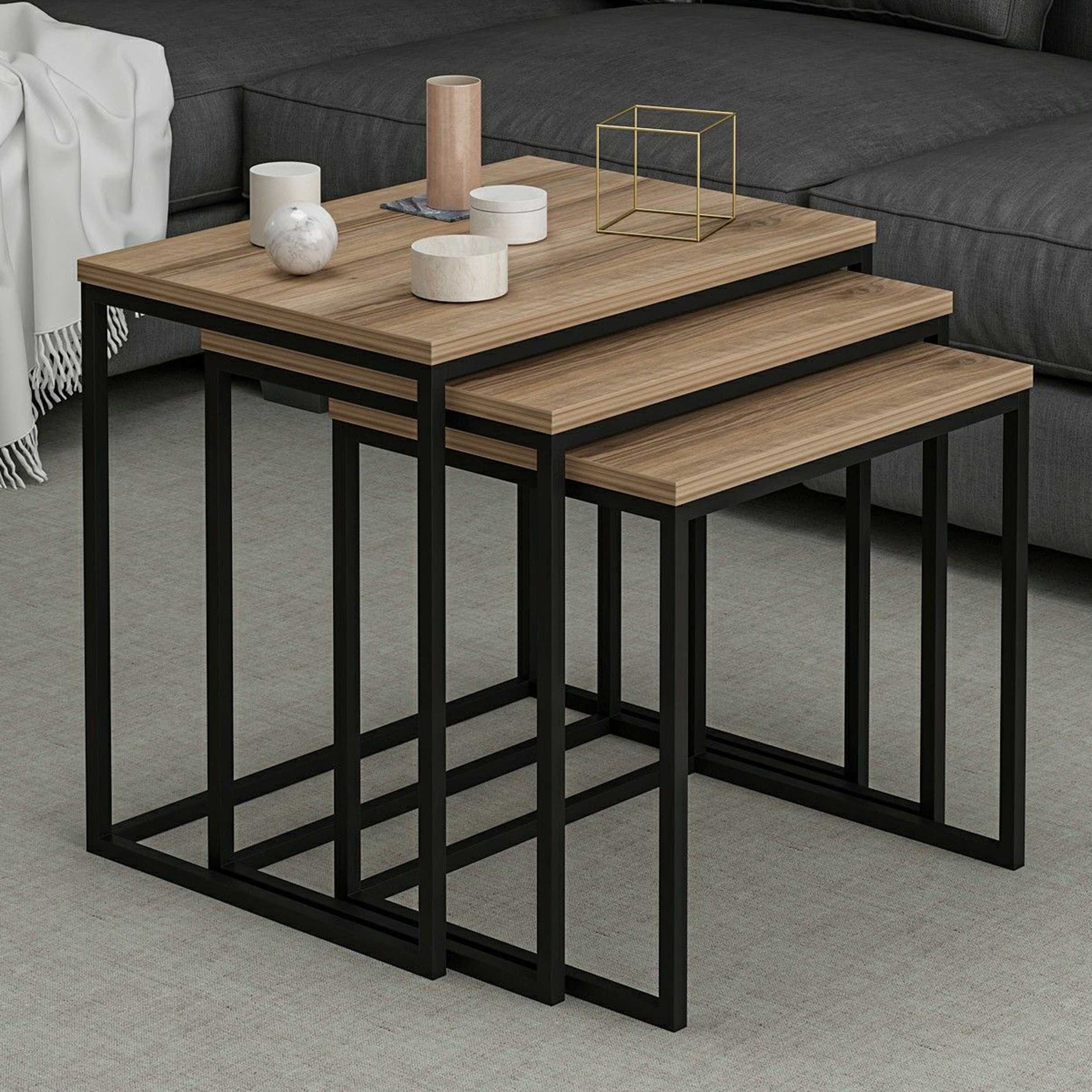 Woody Fashion 3-Piece Nesting Tables | 100% Melamine Coated | Walnut