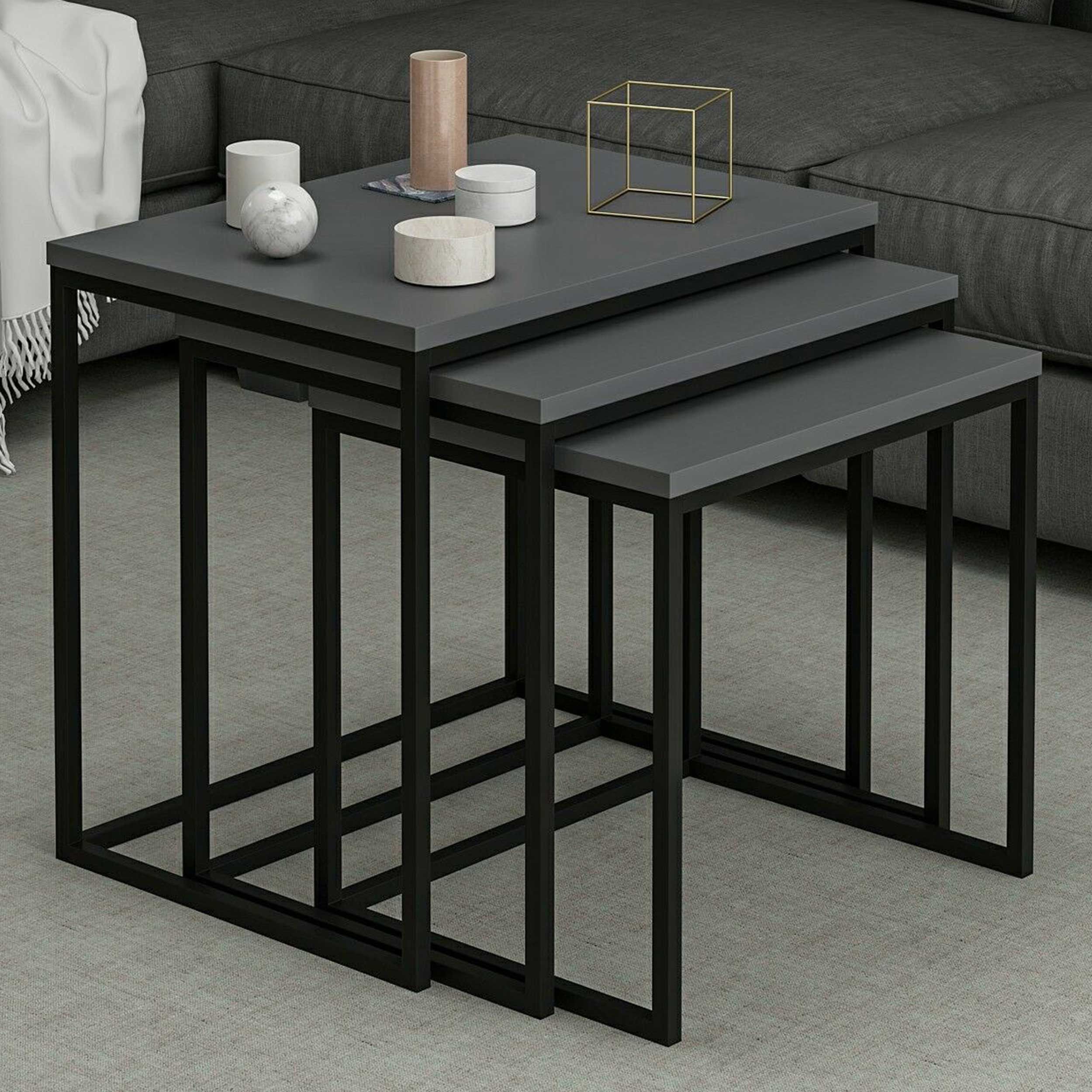 Tables gigognes en bois - Anthracite | Ensemble 3 pièces