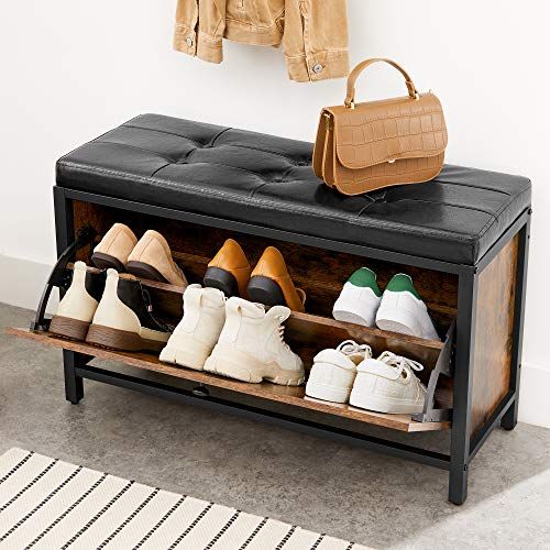 Banc de rangement industriel pour 6 paires de chaussures-acier/marron/noir