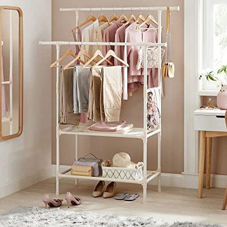 Porte-vêtements en métal : chargeable jusqu'à 70 kg, montage facile, 2 étagères, 2 tringles de suspension