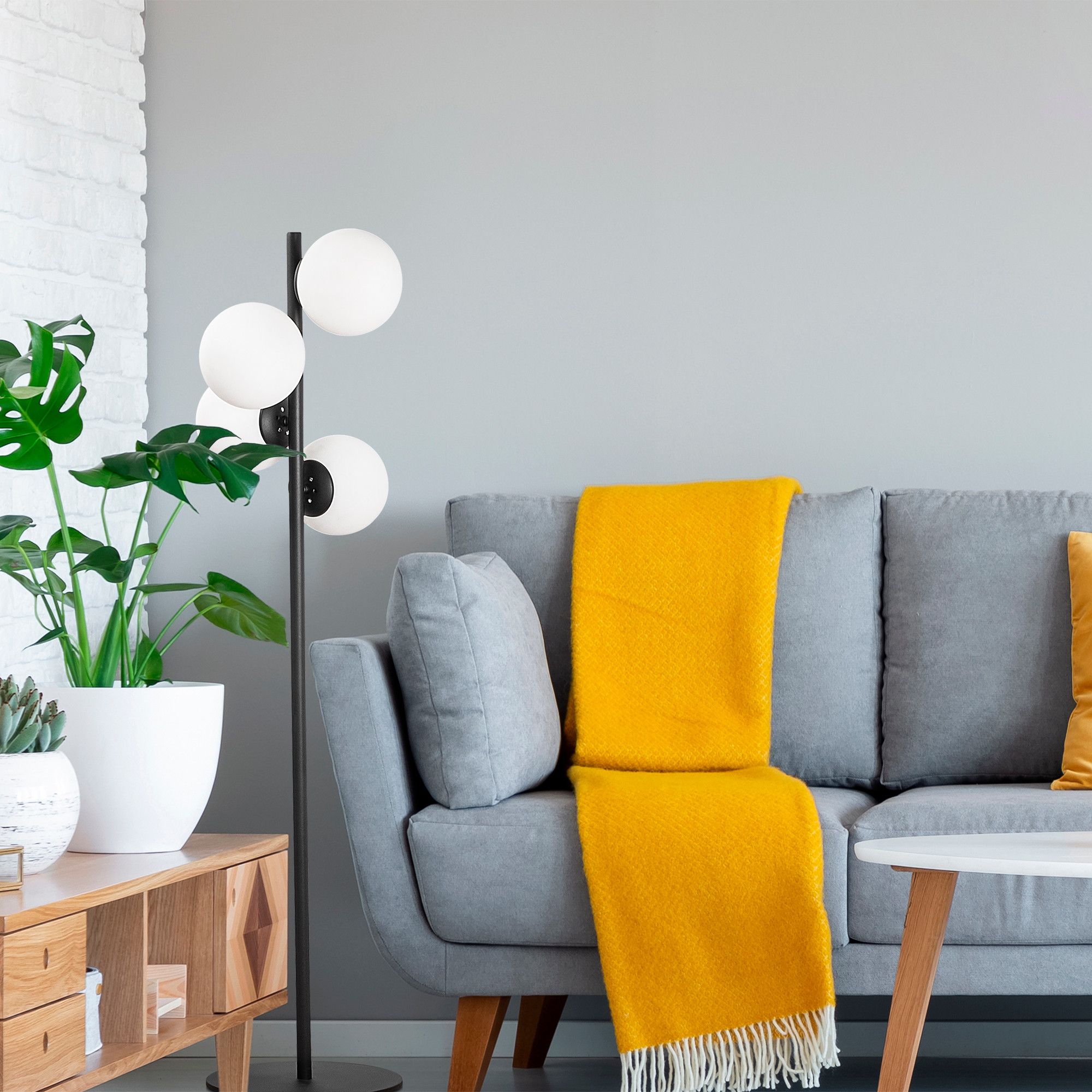 Lampe de sol Sheen | Corps en métal | Bouchon en verre | 32x32 cm | 130 cm de hauteur